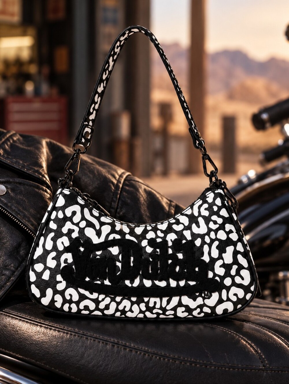 Von Dutch Animal Print Baguette Shoulder Bag Y2K Goth Punk Statement Purse